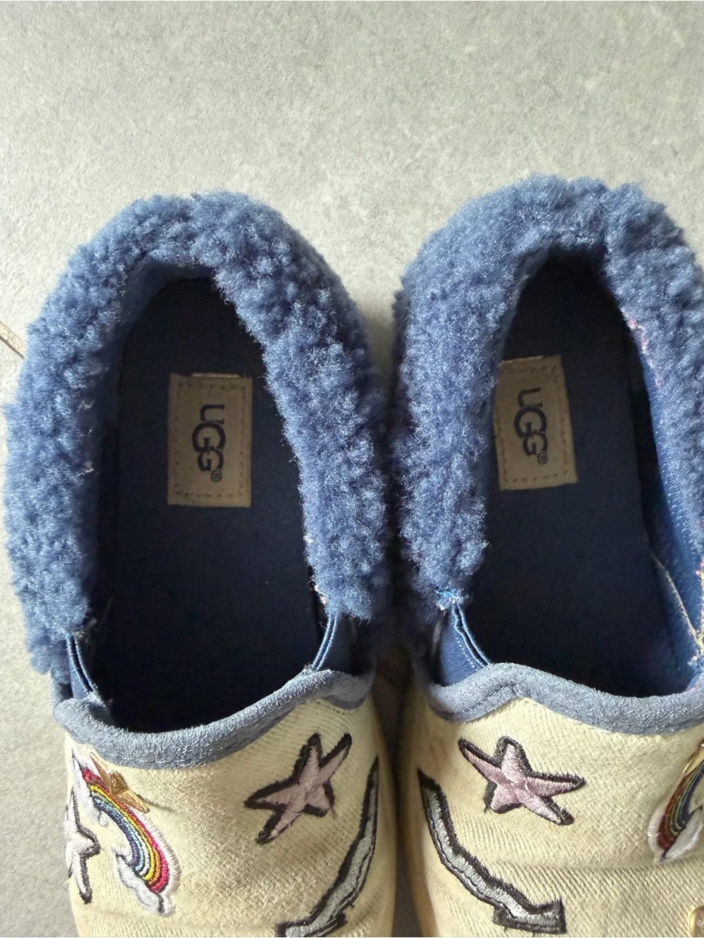 UGG Kids Patch It Slip-On Sneakers Bleach Denim Navy Sherling Colorful Patches 1